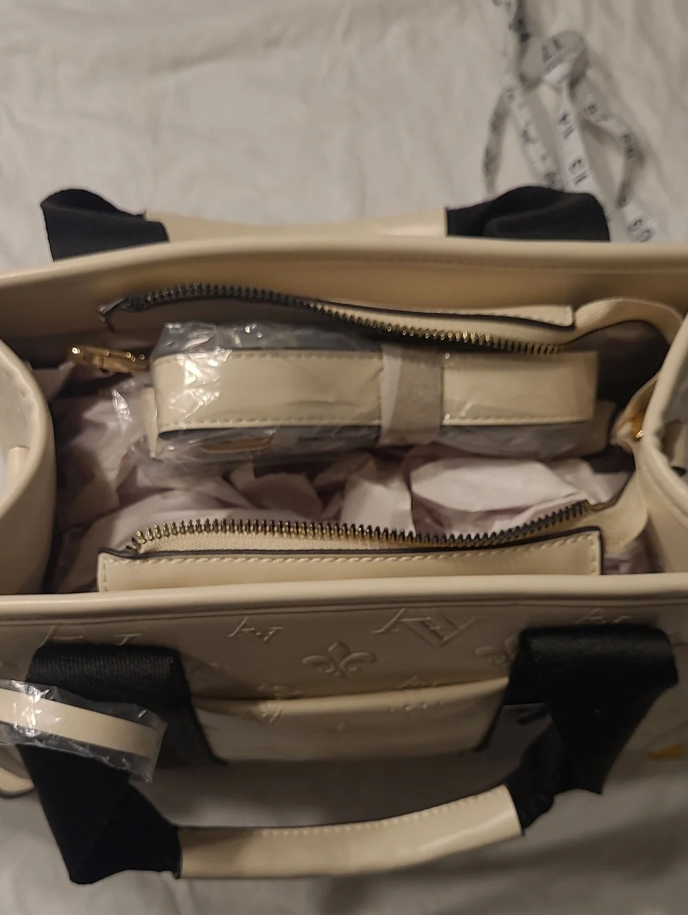 Adrienne Vittadini Cream Satchel with Black Straps